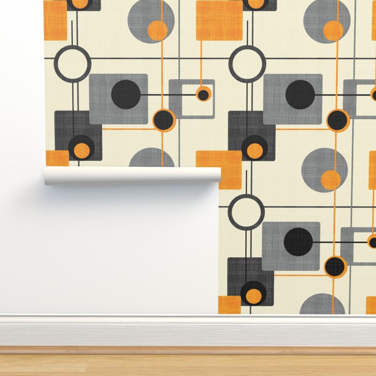 Mod Mid Century Modern Retro Vintage Geometric Orange Gray Black Abstract Atomic Custom Pre-pasted Wallpaper by Spoonflower Pre-Pasted Wallpaper 2FT Wide